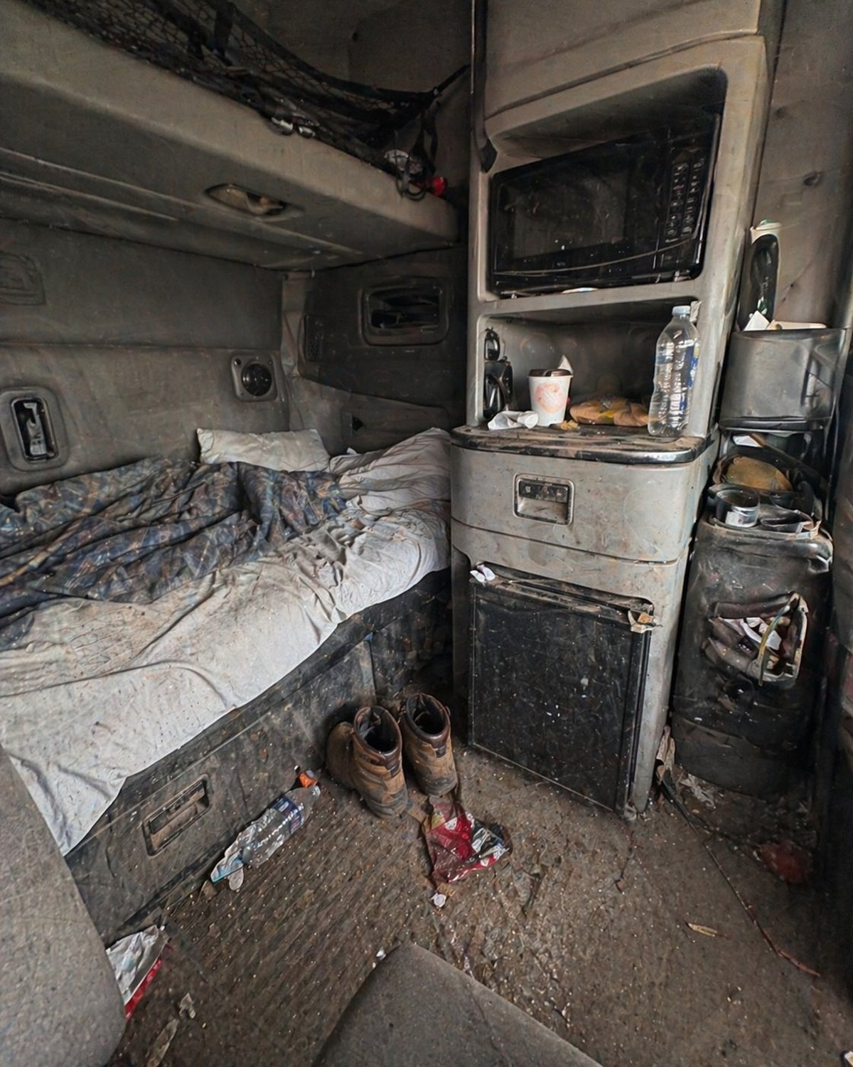 Sleeper cab before cleaning